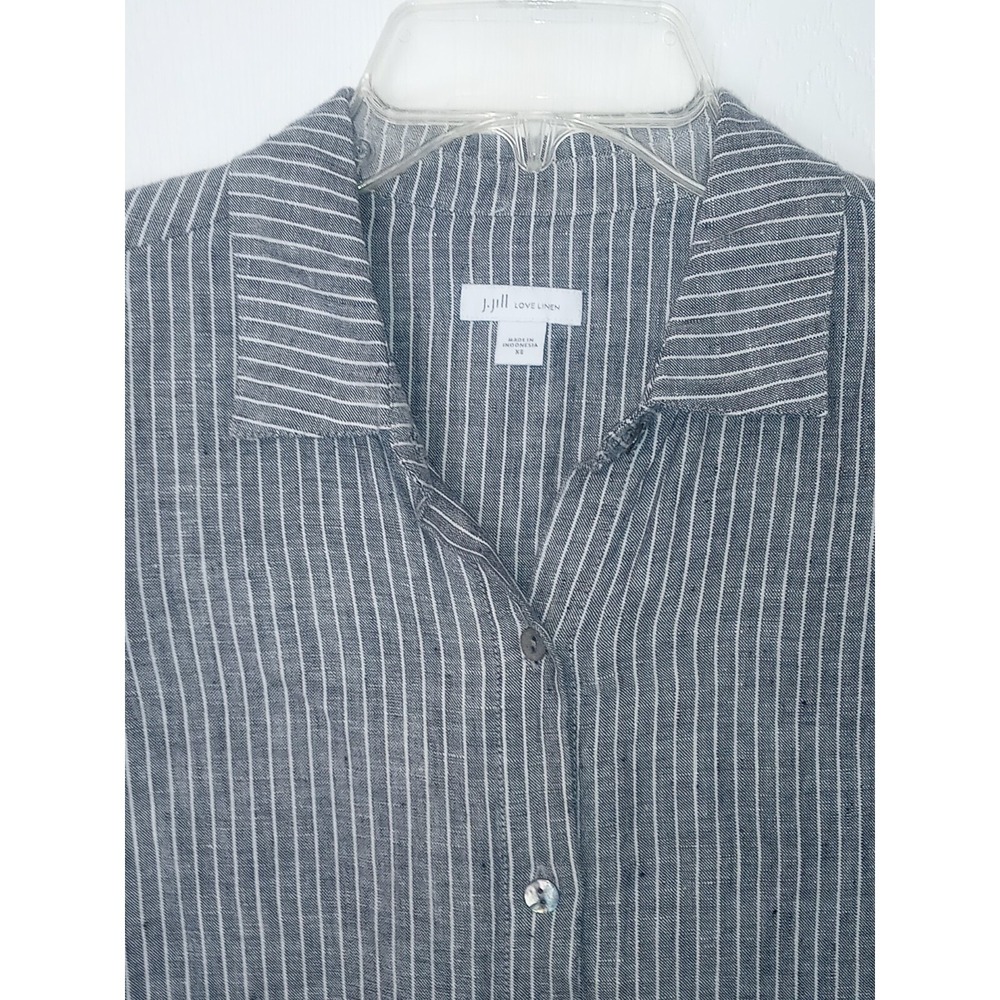 J. Jill Women's XS (36x35) Shirt Dress Love Linen 100% Gray Striped Lagenlook